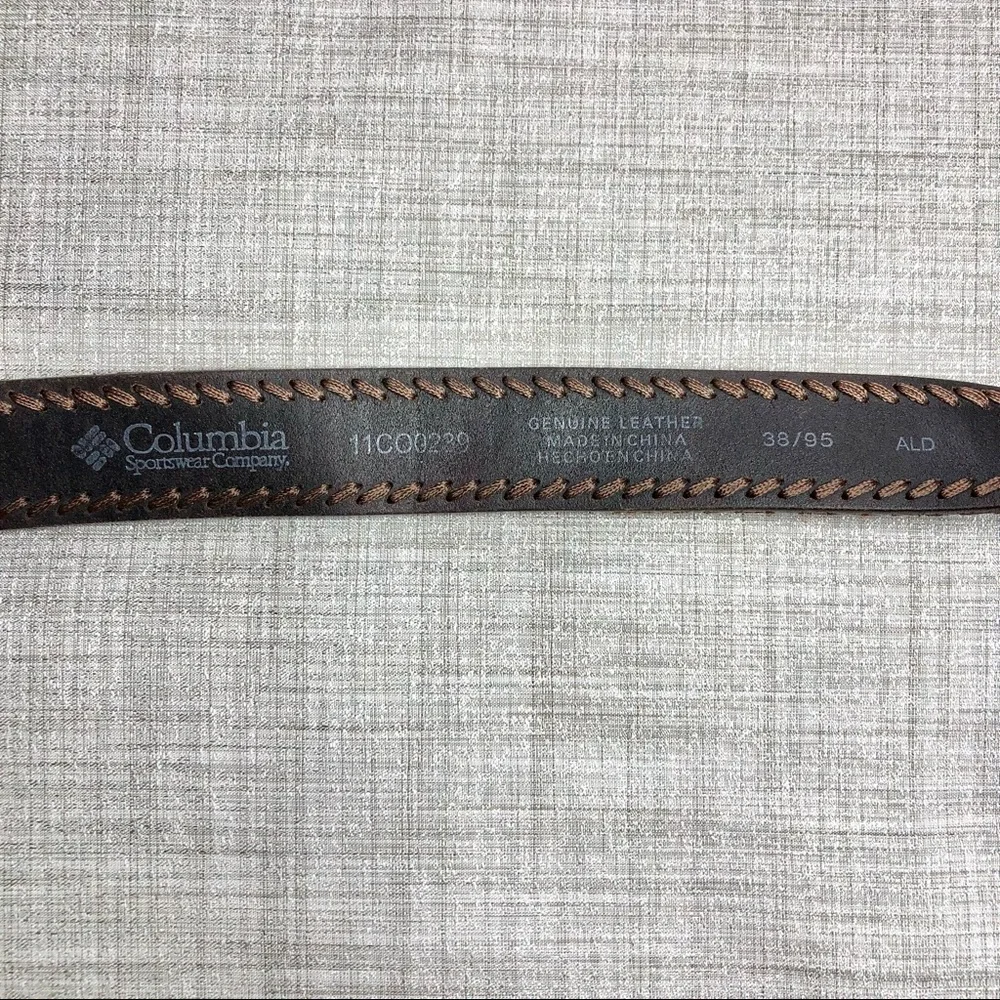 Columbia braided/ top stitched two tone leather and solid brass buckle belt